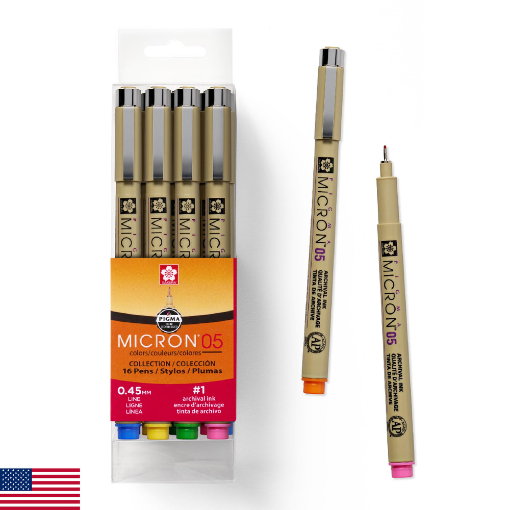 SAKURA 50075 16-Piece Pigma Micron 05 (Colors may vary) Cube Collection Ink Pen