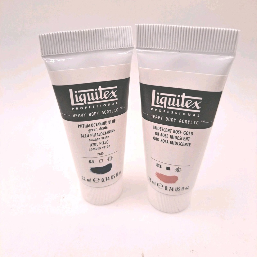 2 PC LIQUITEX HEAVY BODY ACRYLIC PAINT 0.74fl IRIDESCENT ROSE PTHALOCYANINE BLUE