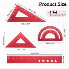 8 Pcs Geometry Drafting Tool, Math Tool Includes 20cm l Ruler, Red
