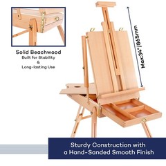 Artkey Beechwood French Easel with Sketch Box & Storage Drawer, Portable Fold…