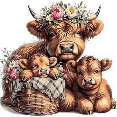 LKHMVCA Highland Cow Flower Paint by Numbers for Adults, DIY Paint by Numbers