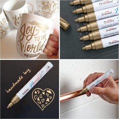 6 Pack Permanent Gold Paint Pens for Multi-Surface Use – Fast Drying & Durable