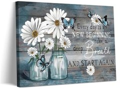 Daisy Canvas Wall Art Butterfly Wall Decor Inspirational 24x16in canvas blue
