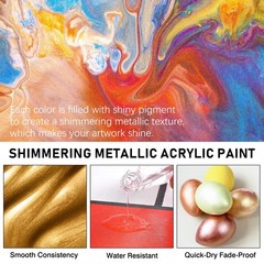 Metallic Acrylic Paint, Set of 24 Metallic Colors in 2oz/60ml Bottle, Rich Pi…