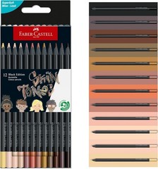 Faber-Castell Black Edition Skin Tone Colored Pencils: 12 Count, Black Wood and