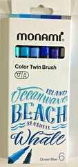 MONAMI – Color Twin BRUSH PEN 6 Color Set – OCEAN BLUE – New