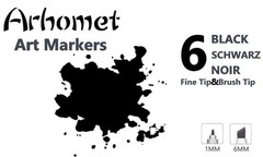 Arhomet 6pcs Black Alcohol Markers Set, Dual Tips Art Markers Drawing Sketche…