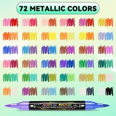 72 Colors Acrylic Paint Markers, Dual Tip Acrylic Paint Pens with Brush Tip Fi