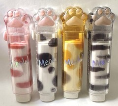 4pcs MEOW Cat Paw Erasers Retractable Slider Pencil Rubbers Animal Print Design