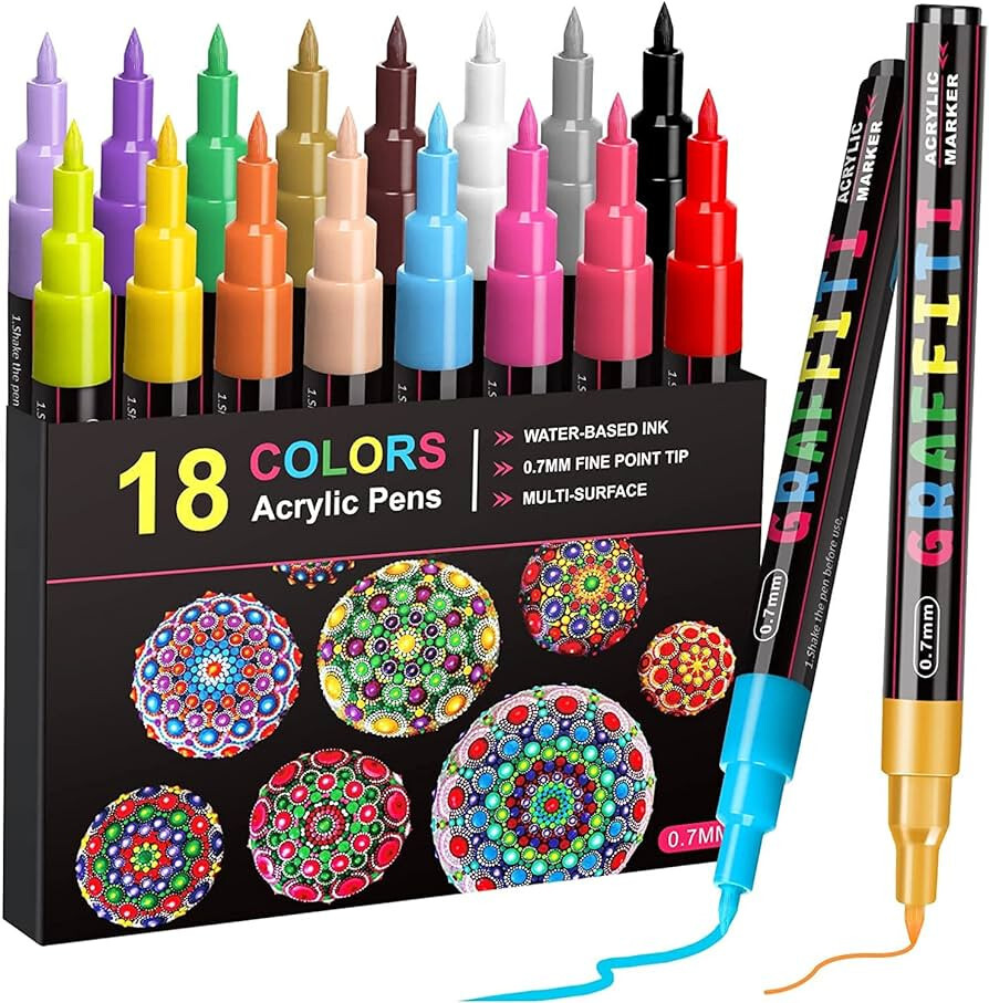 Emooqi Acrylic Paint Pens, 18 Colors Acrylic Paint Pens. 0.7mm Ex Fine Tip #Y91