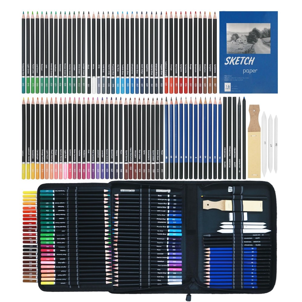 96 PCS Art Supplies Drawing Kit 72 Colored Pencils 24 Sketching Pen Adult