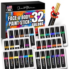 Jim&Gloria Face Paint Kit Bulk 32 Professional Large, Multi colors