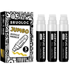 3 Jumbo Permanent Markers White, 15mm Thick Wide Tip, Large Acrylic Paint Mar…