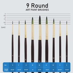 9 PCS Round Paint Brushes Set, Professional Nylon Paint Brushes, Long Handle …