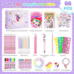 Art Supplies for Kids,66Pcs Drawing Kits with Unicorn Storage Case for Girls Age
