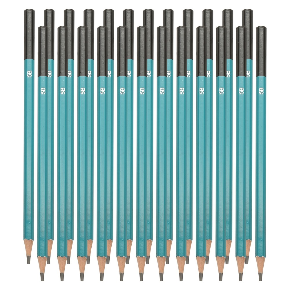 5B Drawing Pencils, 24PCS, Hexagonal , Black Refill, Green/Black Pole