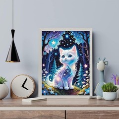Cat Paint by Numbers Kit for Adults Beginner-Cat Forest Landscape Adult Paint by