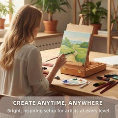 Beechwood Easel Box with 27 Pc Acrylic Paint Set – Professional Art Kit