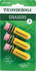 TICONDEROGA Erasers, Pencil Shaped, Latex-Free, 3 Count(Pack of 1), Yellow