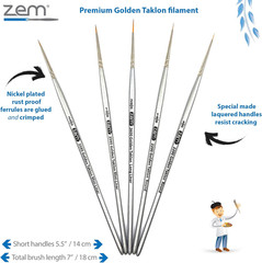 ZEM Brush Golden Taklon Miniature Detail Artist Brush Set Long Liner 20/0, Mini