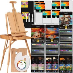 Professional Art Painting Kit Beech Wood French Easel 96 Acrylic Oil Watercolor