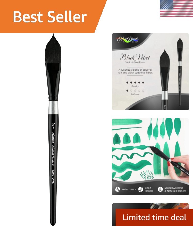 3009S-3/4 Black Velvet Oval Wash Paintbrush for Watercolor, Gouache, Inks, & …