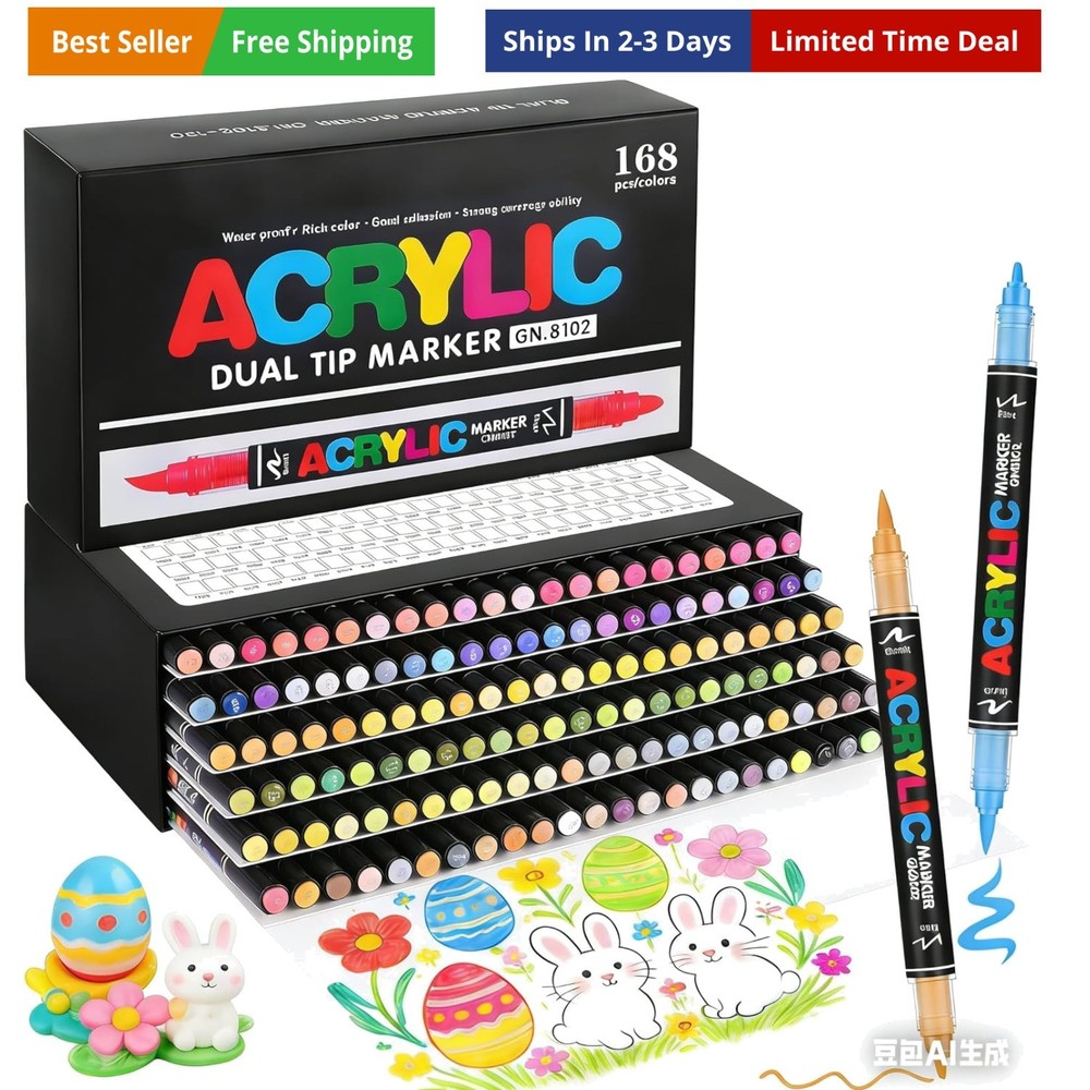 168 Colors Dual Tip Acrylic Paint Pens, 0.5-5MM Brush Tip & 1 MM Fine Tip Acr…