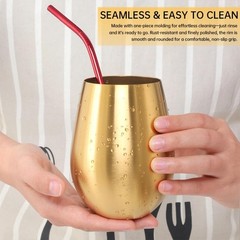 304 Stainless Steel Wine Glasses – Large 17 oz Outdoor Stemless Set of 4 Gold