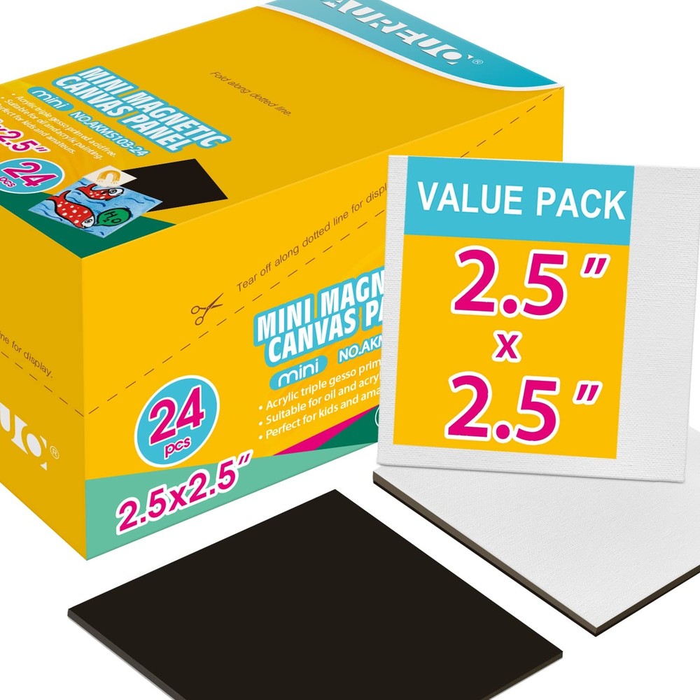 AUREUO Mini Magnetic Canvas Panel 2.5×2.5 Inch / 24 Pack – Small Square Flat …