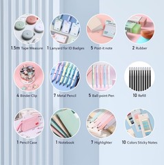 RHUIOKJLDF 45PCS Morandi Color School Supplies Set with Notebook, Gel Blue
