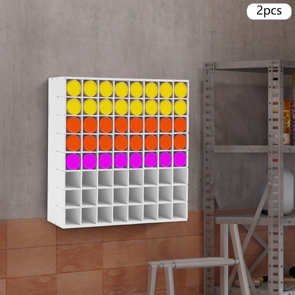 2PCS Paint Storage Rack, 64-Grid Paint Bottle Organizer, Wall-Mount Paint Holder
