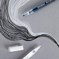 6 Pack Extra Fine Tip Acrylic Paint Markers Set – Black & White Precision Art