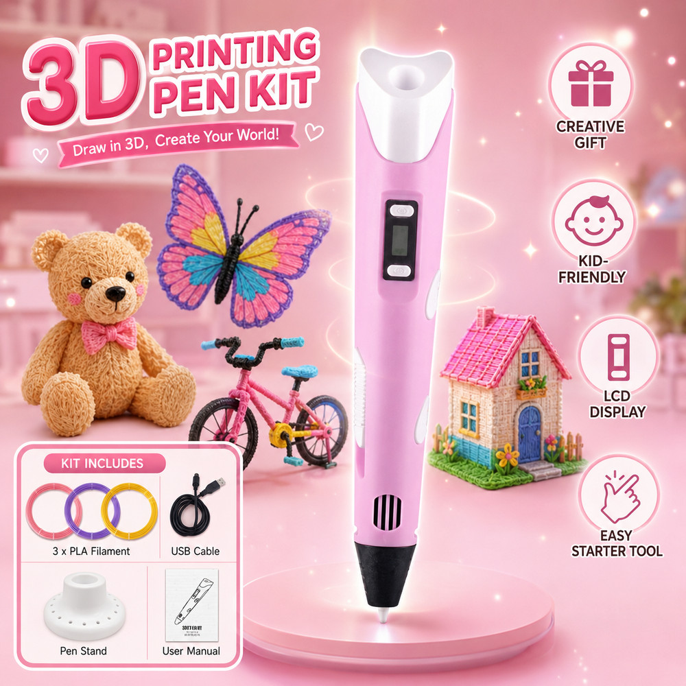 3D Drawing Pen Kit LED Screen PLA Filament 3D Printer Pen DIY Art Craft Set