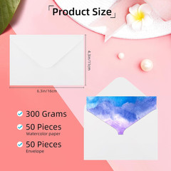 50 Sheets Watercolor Paper with Envelopes, 140Lb/300 GSM Postcards Cold Press Pa
