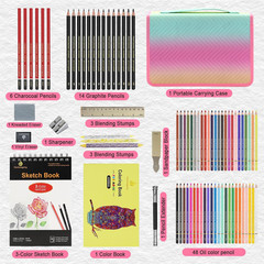 80Pcs Drawing Kit Sketching Set Art Sketch Supplies Coloring Pencils Kit 48 Colo