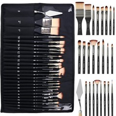 26 Pcs Wooden Art Paint Brushes Set Artist Acrylic Oil Painting with Roll Bag