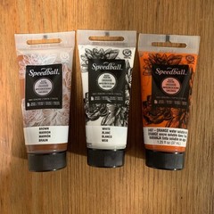 (3) Speedball Water-Soluble Block Printing Inks, 1.25-Ounce, Brown/White/Orange