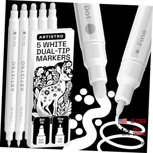 Dual-Tip Acrylic Paint Markers – Paint Pens Set with Dot & Fine Tips 5 White