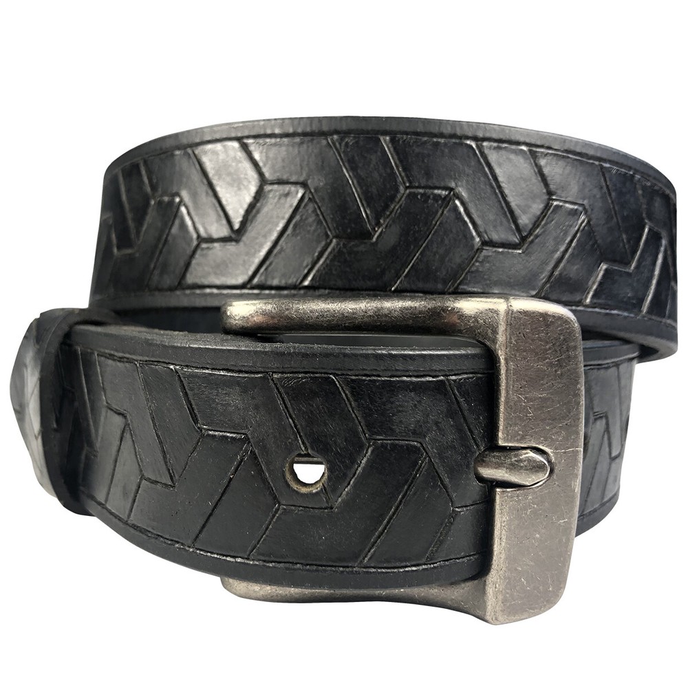 1.25″ Geometric Weave Black Buffalo Leather Belt Handmade Canada by Zelikovitz