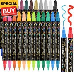 24 Colors Dual Tip Acrylic Paint Pens Markers, Premium Acrylic Paint Pens for Wo