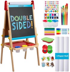 Kids Art Easel Set ,Adjustable Double Sided Board,Paper Rolls & 100+ Accessories