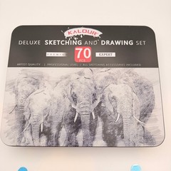 Kalour 70 Pcs Premium Expert Drawing Sketching Art Set Black Tin Case Gift