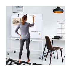 Large Rolling White Board, 48×36 in Double-Sided Mobile Whiteboard, maxtek Re…