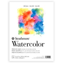 Strathmore 200 Series Watercolor Paper Pad, 9×12 inch, 15 9-x-12-Inch, White