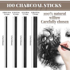 100 Pcs Willow Charcoal Sticks, Willow Charcoal, Artists, Beginners, Students…