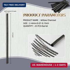 25 PCS Willow Charcoal Sticks, Ideal for Artists, Beginners, Students, Perfect f