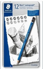 STAEDTLER MARS LUMOGRAPH 12 DRAWING PENCILS SET METAL CASE 100 G12 Sketching New