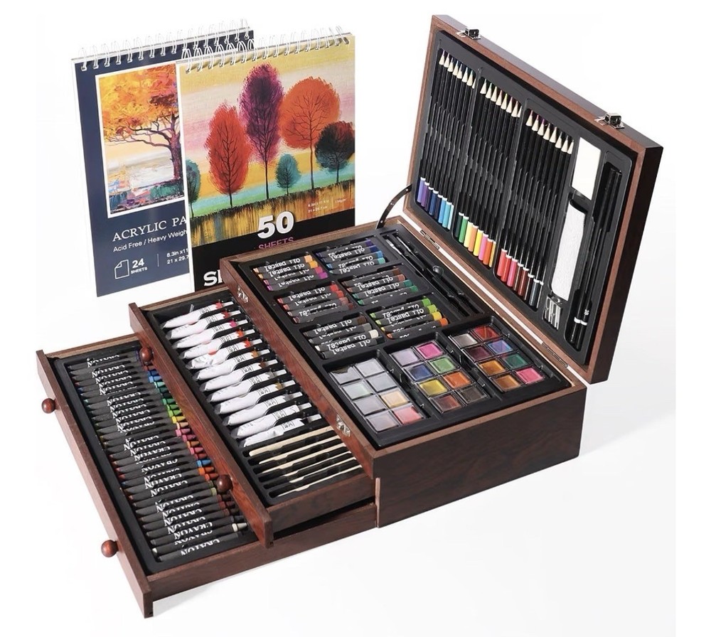 175 Piece Deluxe Art Set W/Oil Pastels, Crayons, Acrylic Paints, Brushes. & More