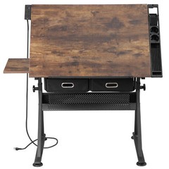 Adjustable Drafting Drawing Table Tabletop Craft Tiltable with Stool & Outlet