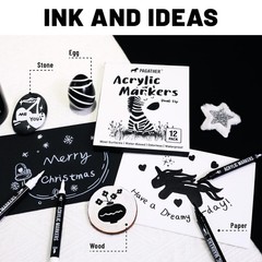 Pagather Black and White Acrylic Paint Markers, 12 Pack Dual Tip with Fine Tip